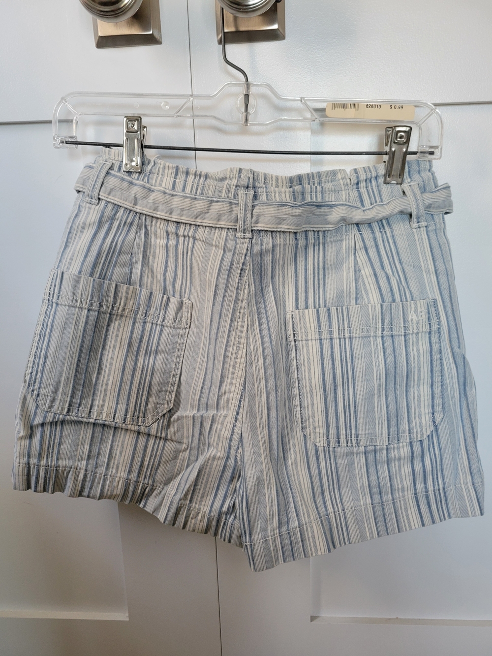 Striped Tie-Waist Women’s Shorts - Light Blue/White American Eagle - Picture 2 of 5